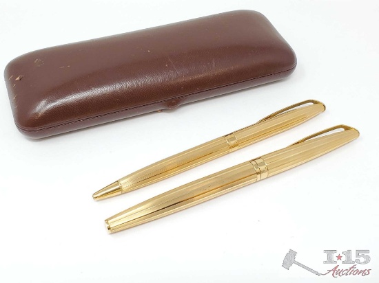 18K Gold Waterman's Fountain and Ball Point Pens in Original Case, 51.3g