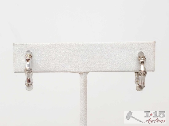 14k White Gold Hoop Earrings with Diamond Accents, 7.2g