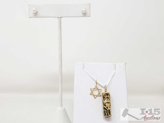 (2) 14k Gold Pendants and Pair or Pearl Earrings, 5.8g