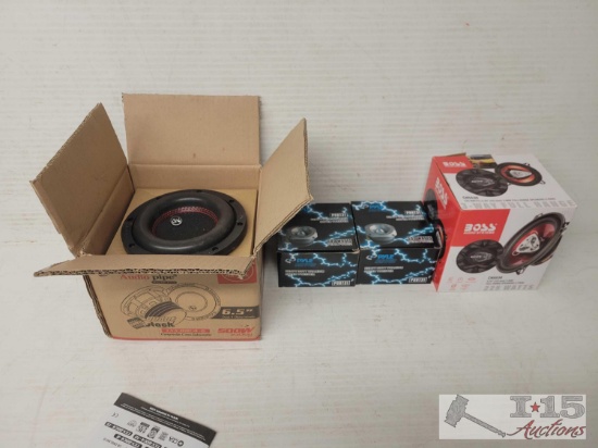 Boss Audio System Speakers, Pyle Dryer Titanium Tweeters, And Audio Pipe Speaker