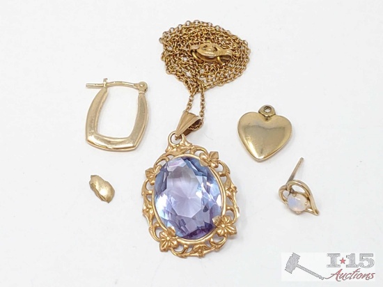10k Chain, Pendants, Earrings and Gold Piece, 4.8g