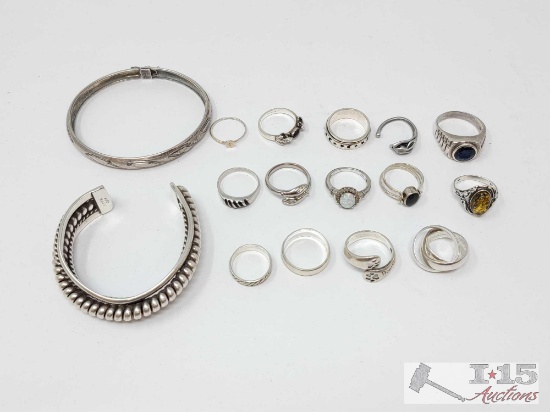 Sterling Silver Rings and Bracelets, 117.1g