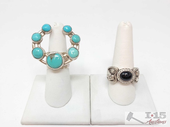 2 Native American Sterling Silver Rings, 37.9g