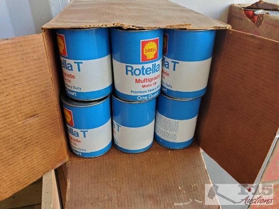 Vintage Case of Shell Rotella T Multigrade Oil Cans