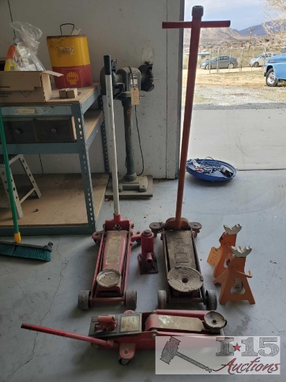(3) Floor Jacks, Bottle Jack, and Jackstands