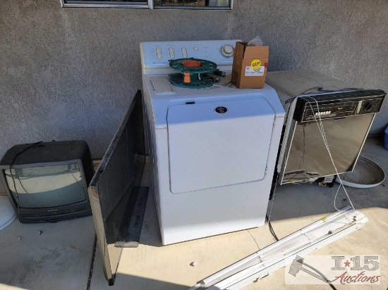 Maytag Washing Machine, Whirlpool Dishwasher, and TVs