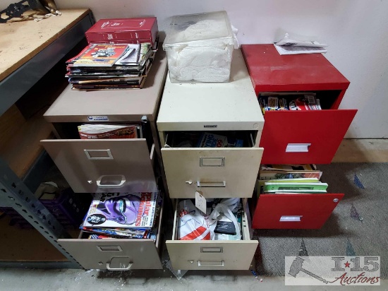 3 Filing Cabinets with Magazines