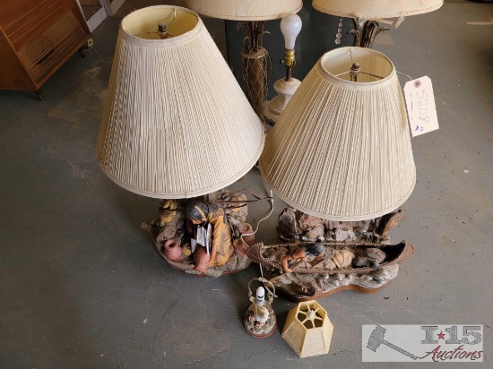 (2) Native American Lamps and Bird Lamp
