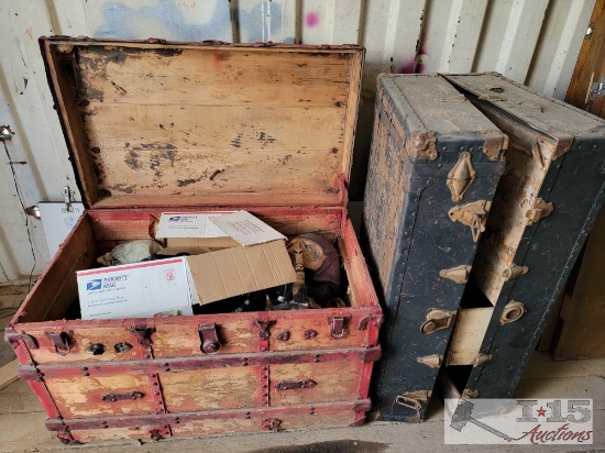 2 Vintage Chests with Halloween Masks/Costumes