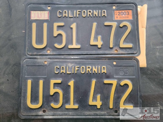 Pair of Black and Yellow California License Plates