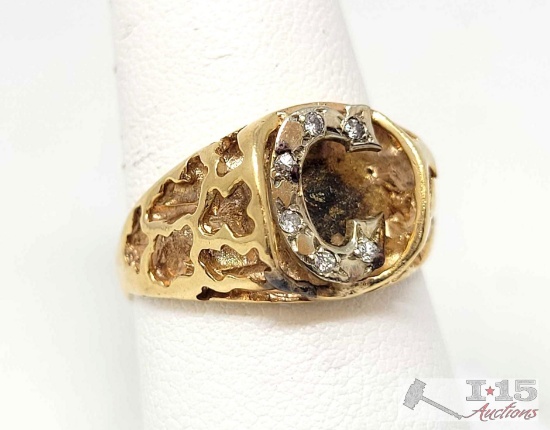 14k Gold "C" Ring With Diamond Accents, 5g