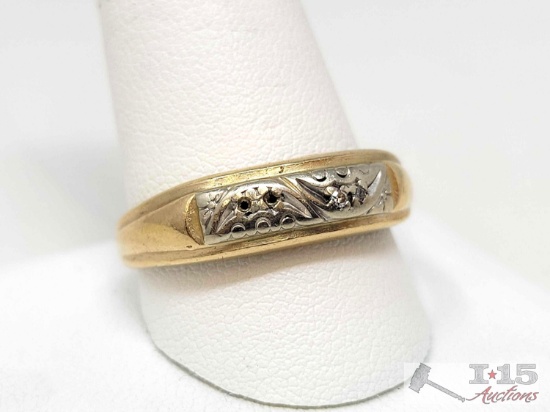 14k Gold Engraved Diamond Accent Ring, 4.7g