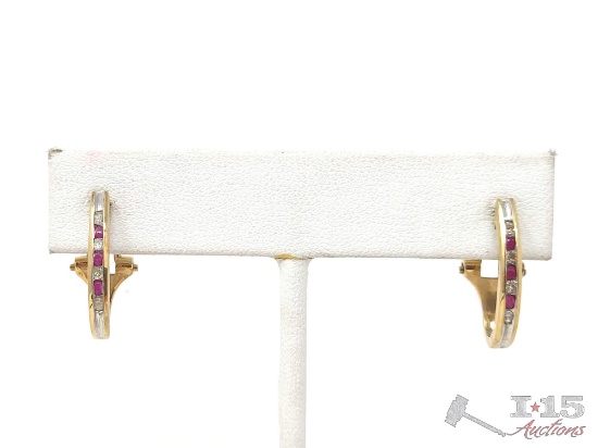 14k Gold Diamond Accent Hoop Earrings, 3.8g
