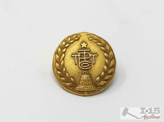 14k Gold Pacific Telegraph & Telephone Award Pin, 1.9g