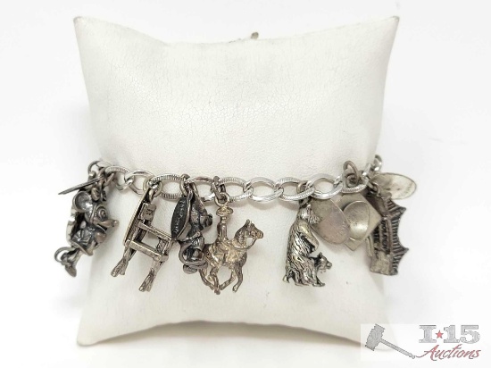 Sterling Silver Charm Bracelet, 47.7g