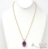 14k Gold Chain and Amethyst Pendant, 18g
