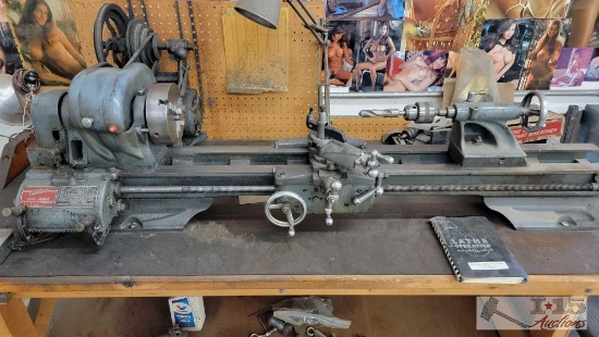 Atlas QC54 Lathe with Operation Manual and Work Bench