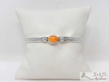 Native American Sterling Silver Cuff with Orange Spiny Oyster, 15.3 g