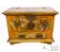 Painted Wood Parrot-Motif Trunk with Iron Mounts