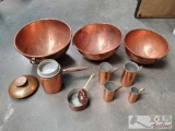 Copper Bowls, Meaauring Cups, Coffee Maker and Lid