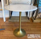 Eero Saarinen Style Tulip Side Table With Marble Top And Metal Base