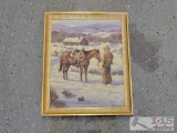 RON REME Original Oil Painting of a Western Landscape with Cowboy...