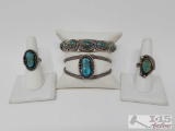 Vintage Pawn Sterling Silver Turquoise Rings & Cuffs, 74g