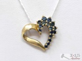 14k Gold Aqua Accent Heart Pendant, 2g