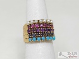 14k Yellow Gold Five Row Multi-Gemstone Ring, 9g