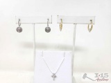 10k Gold Hoop Earrings Diamond Earrings & Cross Pendant, 4g