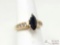 14k Gold Diamond & Semi-Precious Center Stone Ring, 3g