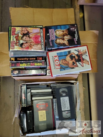 2 Boxes of VHS and DVDs