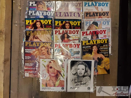 15 SIGNED Playboy Magazines and 2 SIGNED Headshots