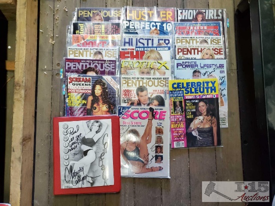 Over 15 Adult SIGNED Magazines, Poster, Calendar & Binder of Hustler Cards