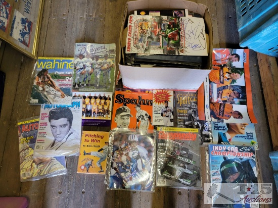 Box of Signed Sports Magazines and Photos