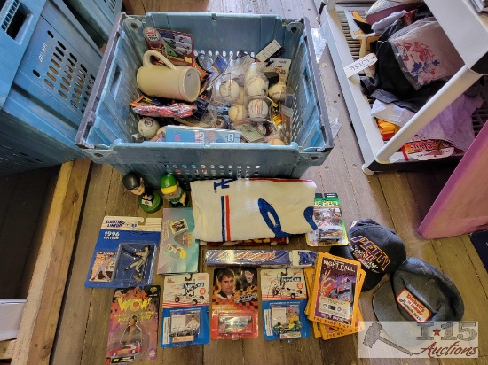 Box of Signed Figurines, Baseballs, Cassettes & Collectors