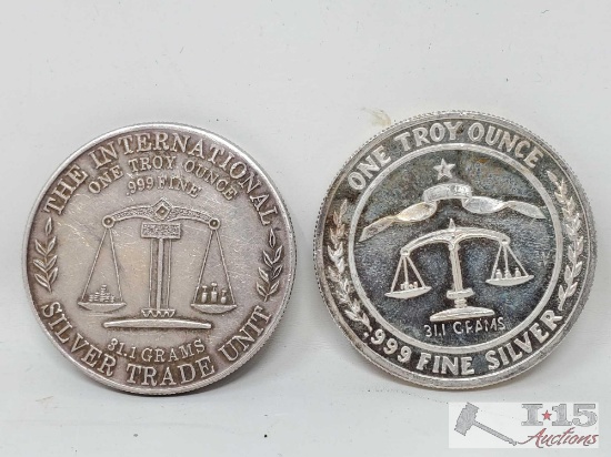 (2) 0.999 Fine 1 Troy Oz Silver Coins