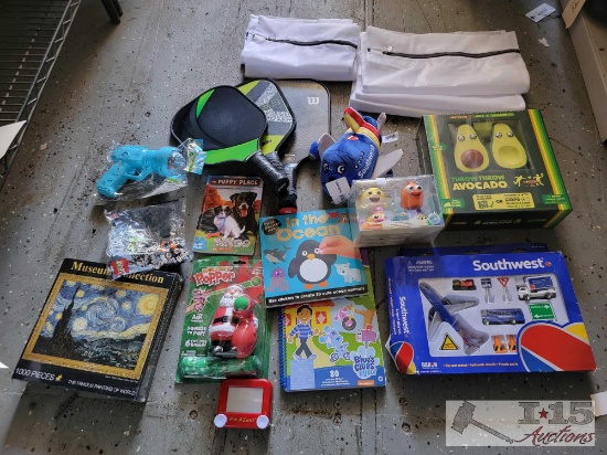 Sticker Books, Puzzle, Legos, Airport Playset & Paddles