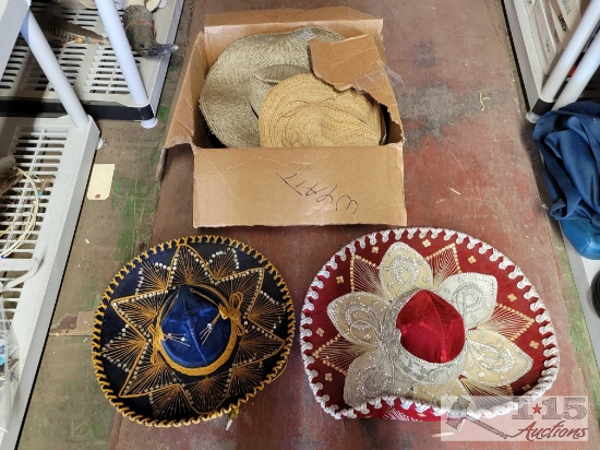 (2) Sombreros, Box of Sun Hats & Shoes