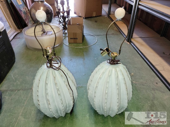 (2) Vintage 1980's Ceramic Barrel Cactus Lamps