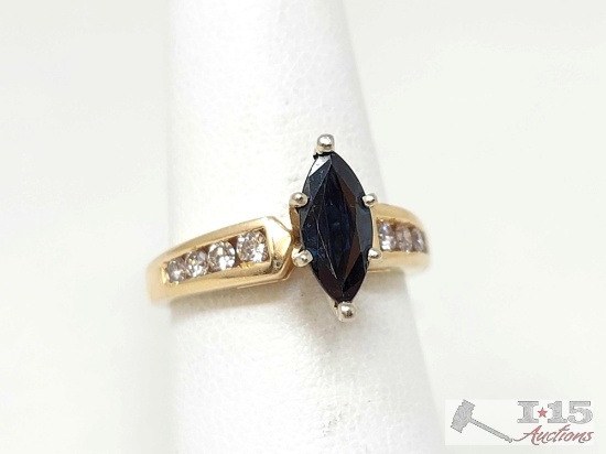 14k Gold Diamond & Semi-Precious Center Stone Ring, 3g