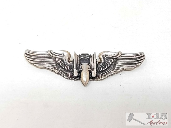 Sterling Silver U.S. WWII Aerial Gunner Wing Pin, 24g