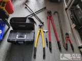 Bolt Cutters, Pry Bar, Tool Box & 4 Way Lug Wrench