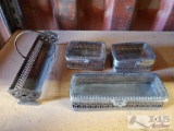 (3) Rectangular Silver Tone Metal Boxes with Glass Tops and Basket