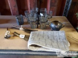 Dahaba Beverage Holder with Glass Cups, Utensils, Mini Basket