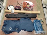 Curtain, Curtain Rod, Purses, Clock & Small Pillows