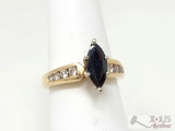 14k Gold Diamond & Semi-Precious Center Stone Ring, 3g
