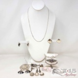 Sterling Silver Earrings, Pins, Rings & Chain, 115g