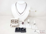 Sterling Silver Chains, Bracelets, Rings and Pins, 96g
