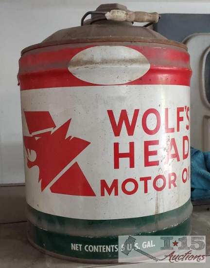 5 Gal Wolf's Head Motor Oil Can